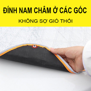 Tấm Che Nắng Kính Lái Ô Tô 4 Lớp Tráng Bạc Cao Cấp 9 Nam Châm, 4 Dây Đai, Tai Gương Phản Quang