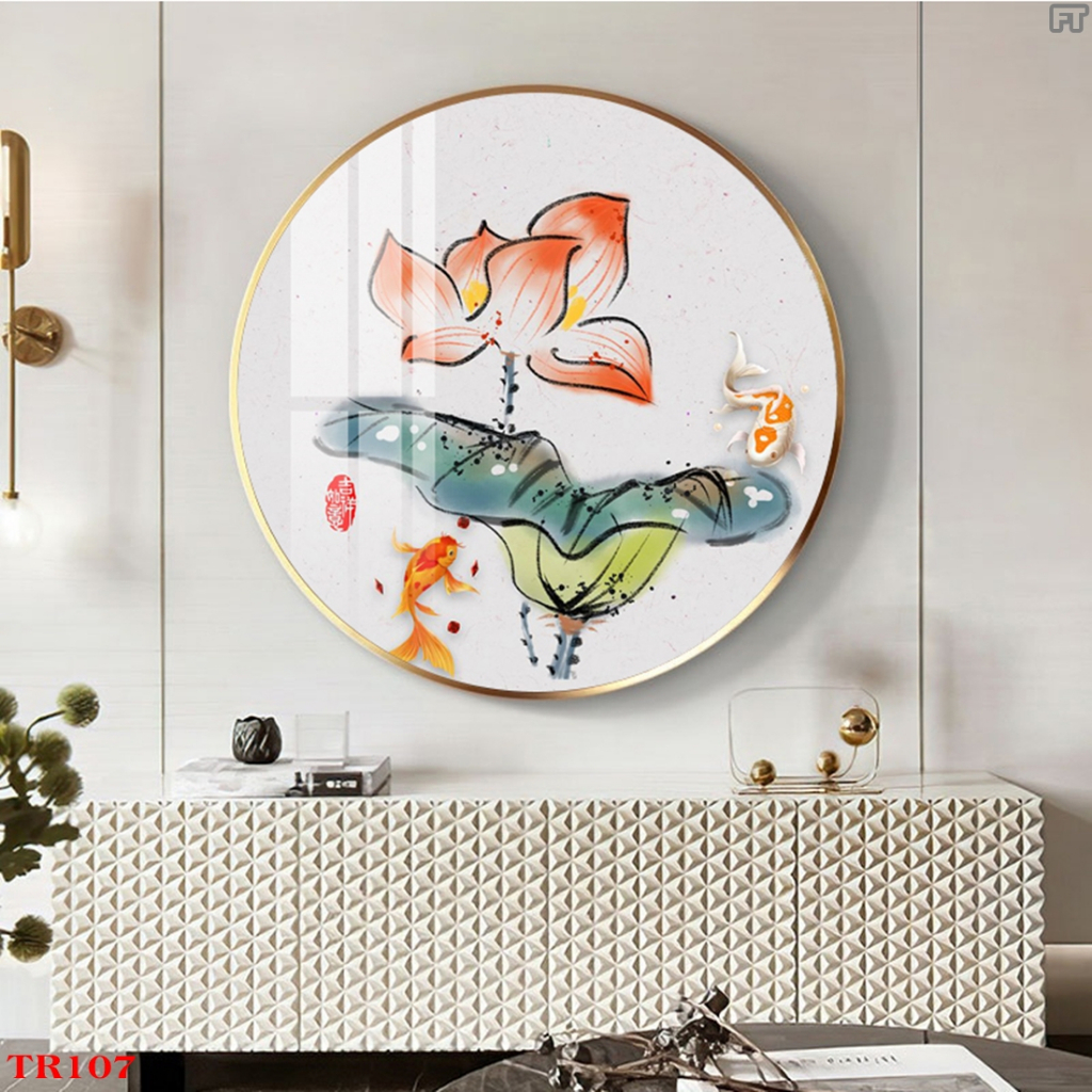 Tranh Tròn Tráng Gương Treo Tường Hoa Sen