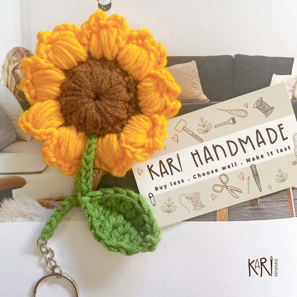 Móc khóa hoa hướng dương bằng len handmade thủ công Kari Handmade