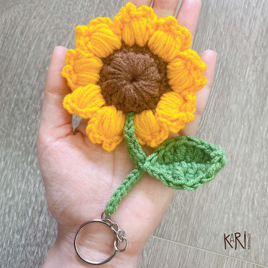 Móc khóa hoa hướng dương bằng len handmade thủ công Kari Handmade