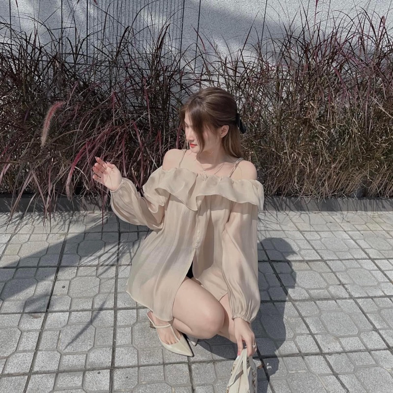 [Ảnh Thật] Áo sơ mi nữ trắng kiểu croptop form rộng phong cách ullzzang Hàn Quốc