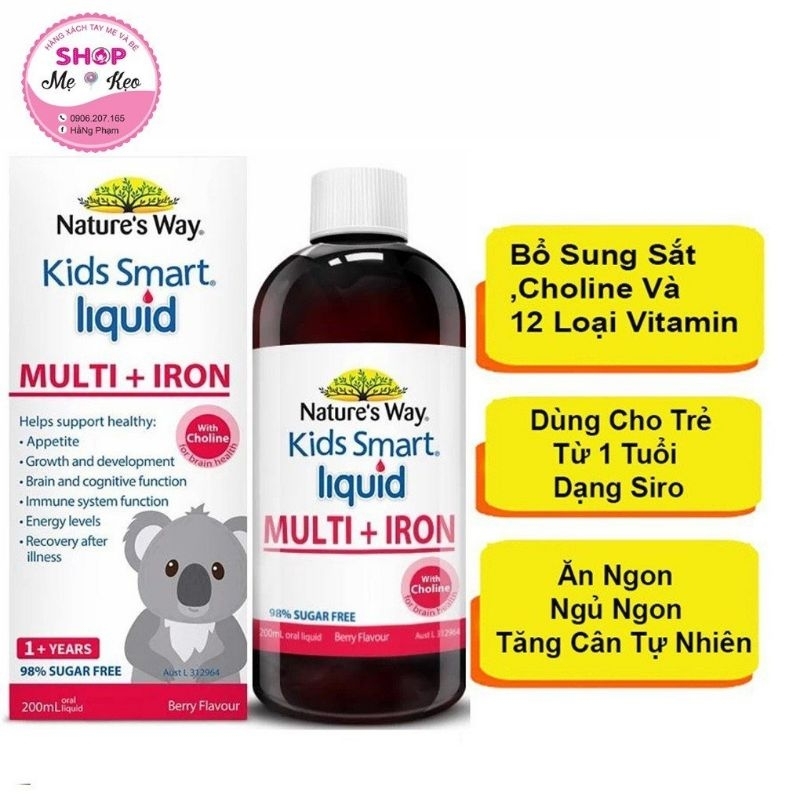 Sắt nước cho bé trên 1 tuổi Nature's Way Kids Smart Liquid Multi + Iron 200ml của Úc