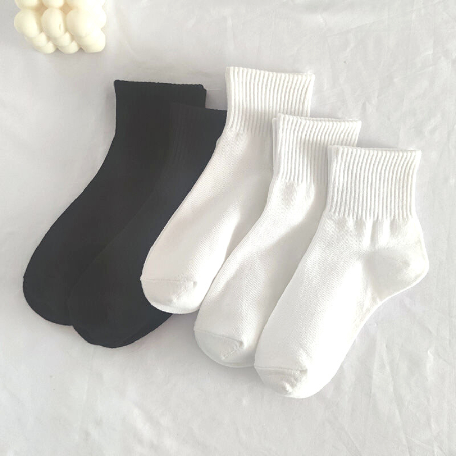 [ Mua 5 tặng 1] Set 5 Đôi Tất Thể Thao Cổ Cao Trắng Nam Nữ 3B Cotton Pha Dày Dặn, Hút Mồ Hôi