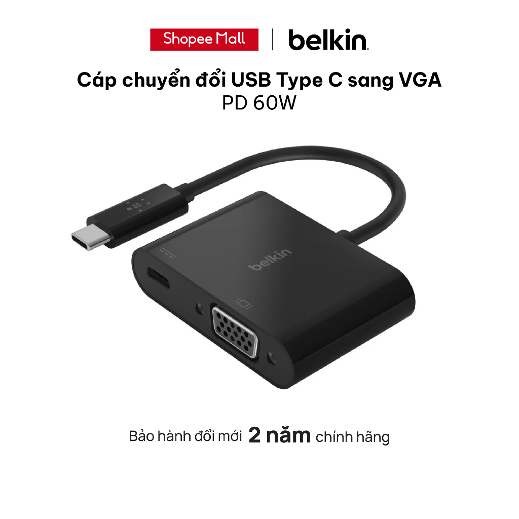 Cáp chuyển đổi USB Type C sang VGA Belkin cao cấp - Hàng Chính Hãng - Bảo Hành 2 Năm - AVC001bt