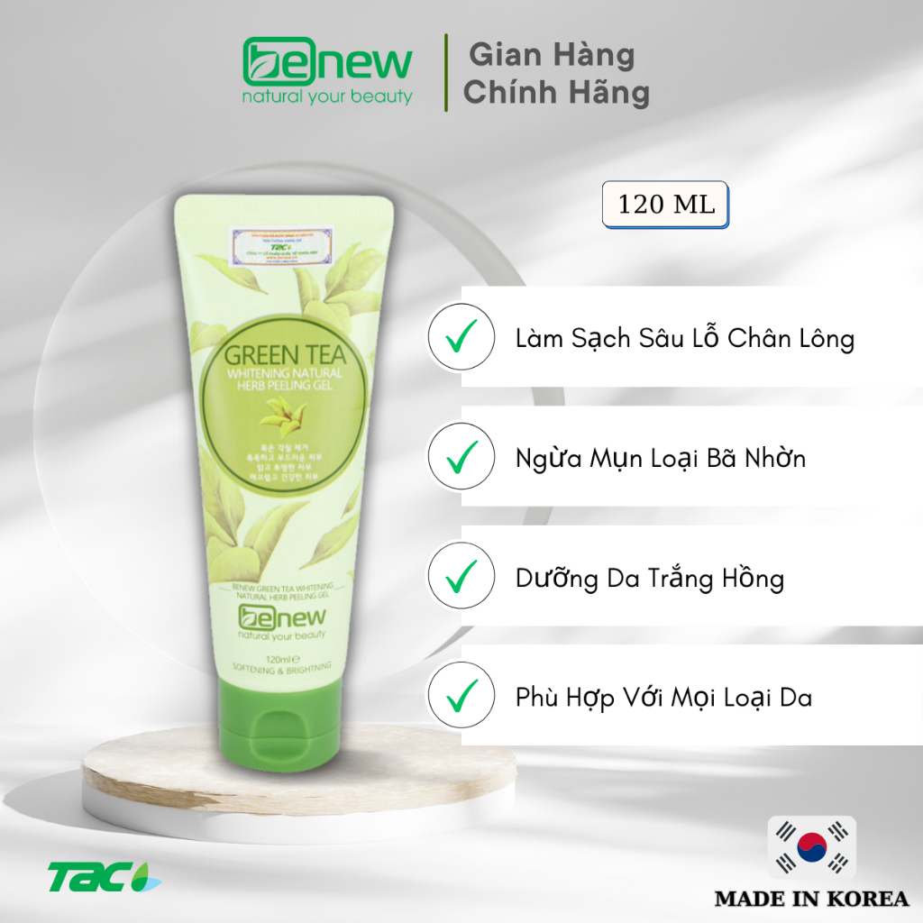 Ảnh Tẩy tế bào chết Trà Xanh Benew Green Tea Whitening Natural Herb Peeling Gel 120ml 2