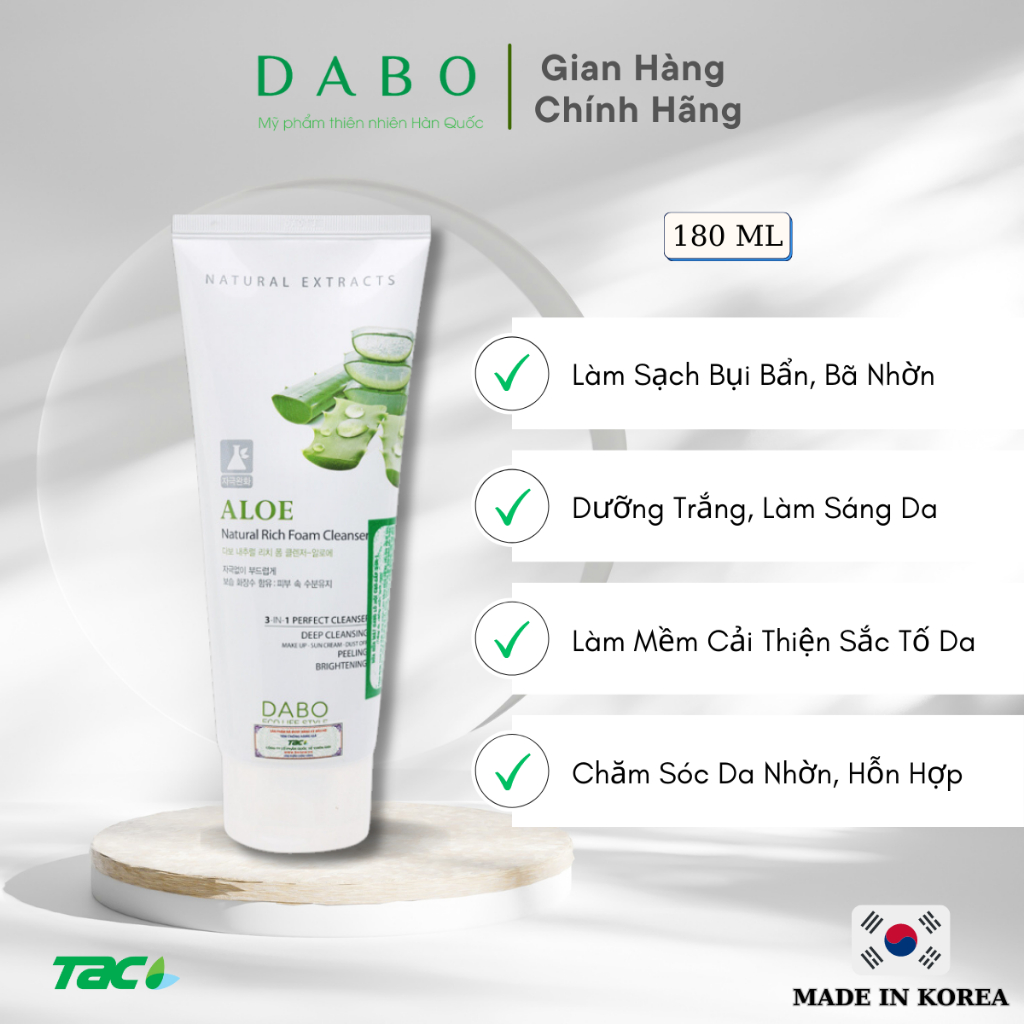 Ảnh Sữa rửa mặt lô hội 3 in 1 Dabo Aloe Natural Rich Foam Cleanser 180ml 2