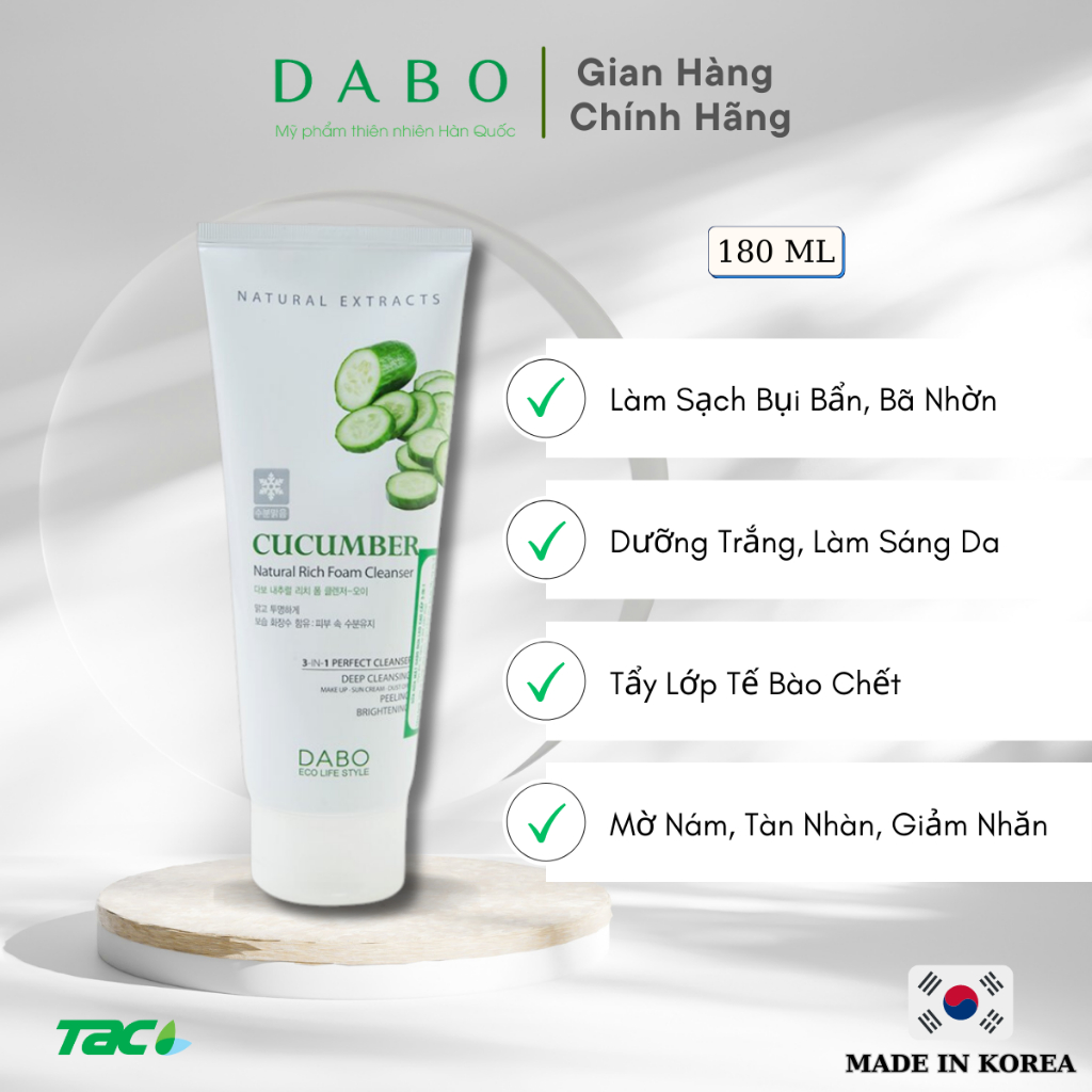 Sữa rửa mặt Dabo tinh chất Dưa Leo 3 in 1 cao cấp THIÊN ANH BEAUTY