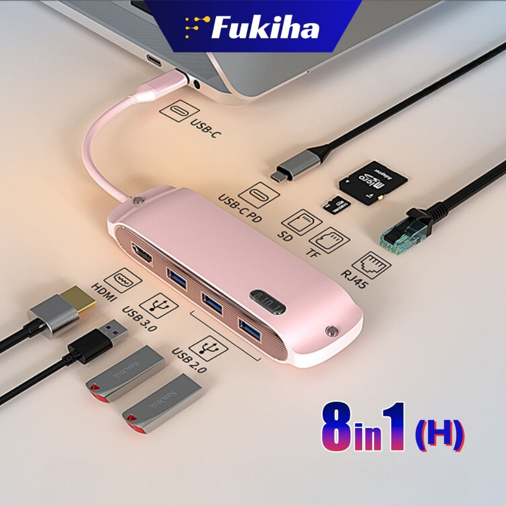 Hub USB Type C Fukiha 8 in 1 Pink Chubby⚡️Chỉ Có Tại Fukiha⚡️ Type C to ...