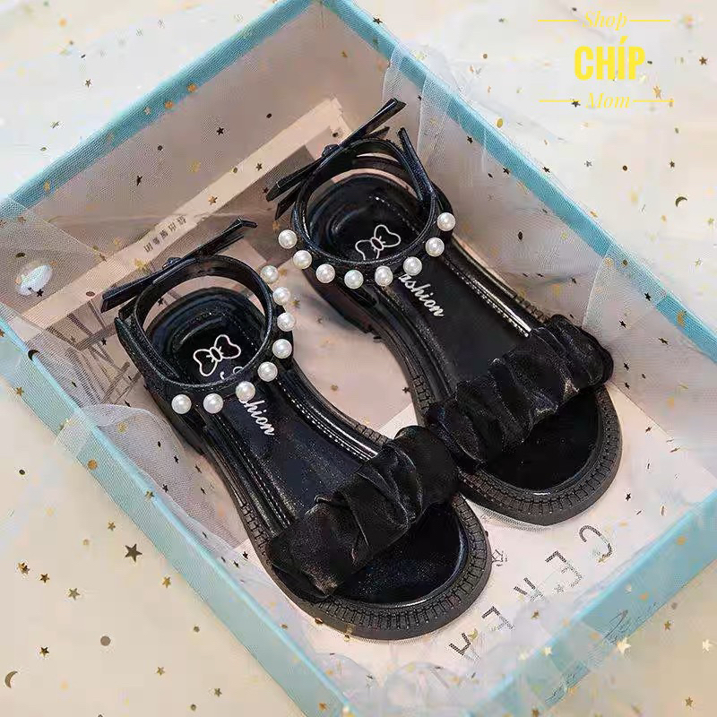 sandal bé gái dép quai hậu cho bé nhựa thơm đi mùa hè đính ngọc nơ công chúa siêu điêu đi tiệc chơi CF228 ( ảnh thật )