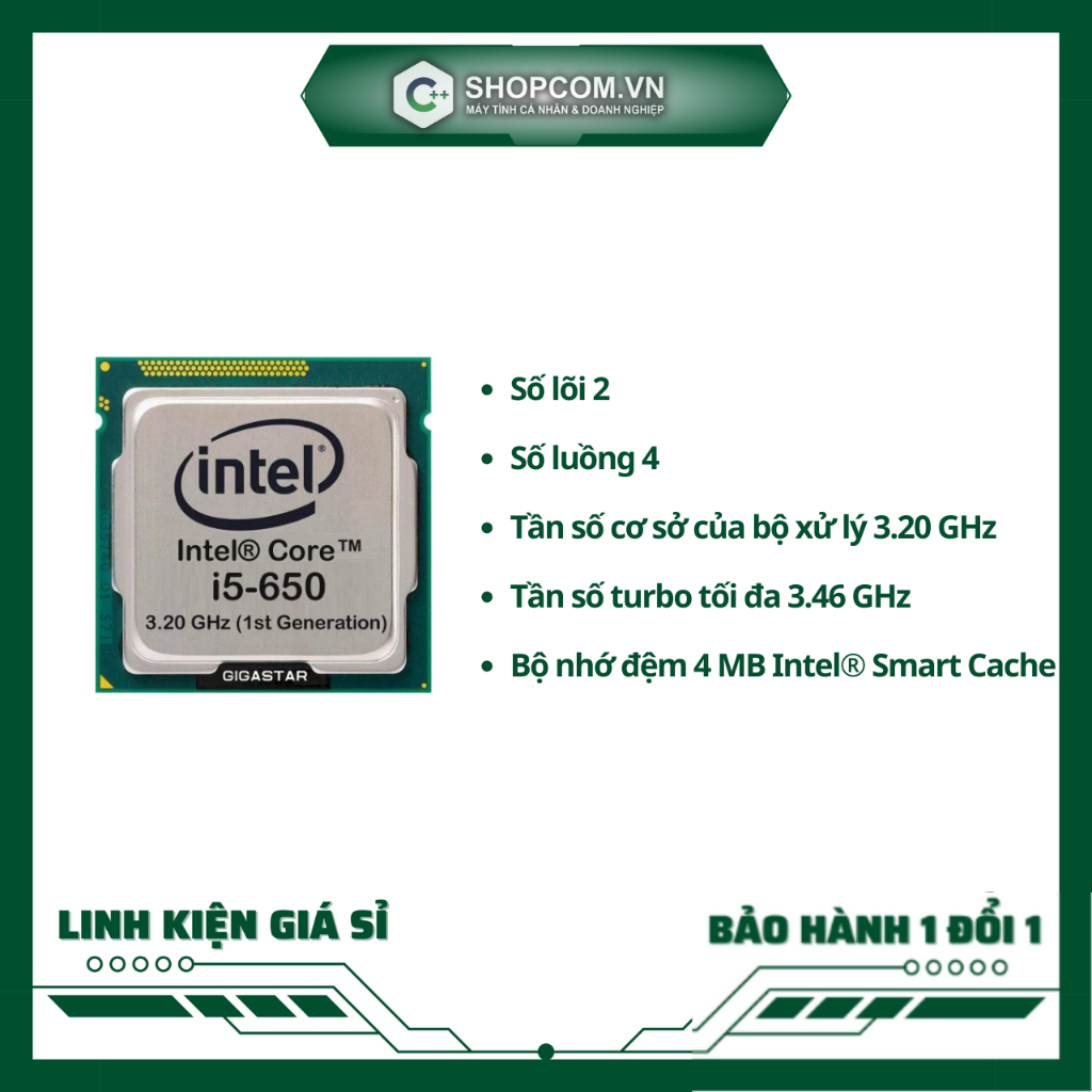 [BH 12 THÁNG 1 ĐỔI 1] Bộ vi xử lí Intel Core i5 650 - 6M Cache linh ...