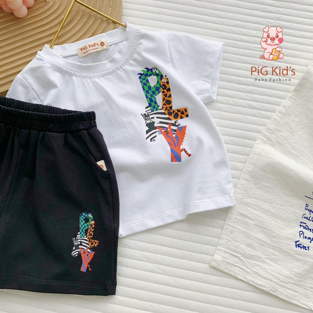 Bộ cotton hàng cộc tay bé trai, bộ thun cotton cộc tay hàng đẹp bé trai hoạ tiết cá tính
