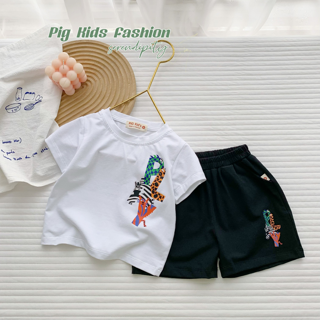 Bộ cotton hàng cộc tay bé trai, bộ thun cotton cộc tay hàng đẹp bé trai hoạ tiết cá tính