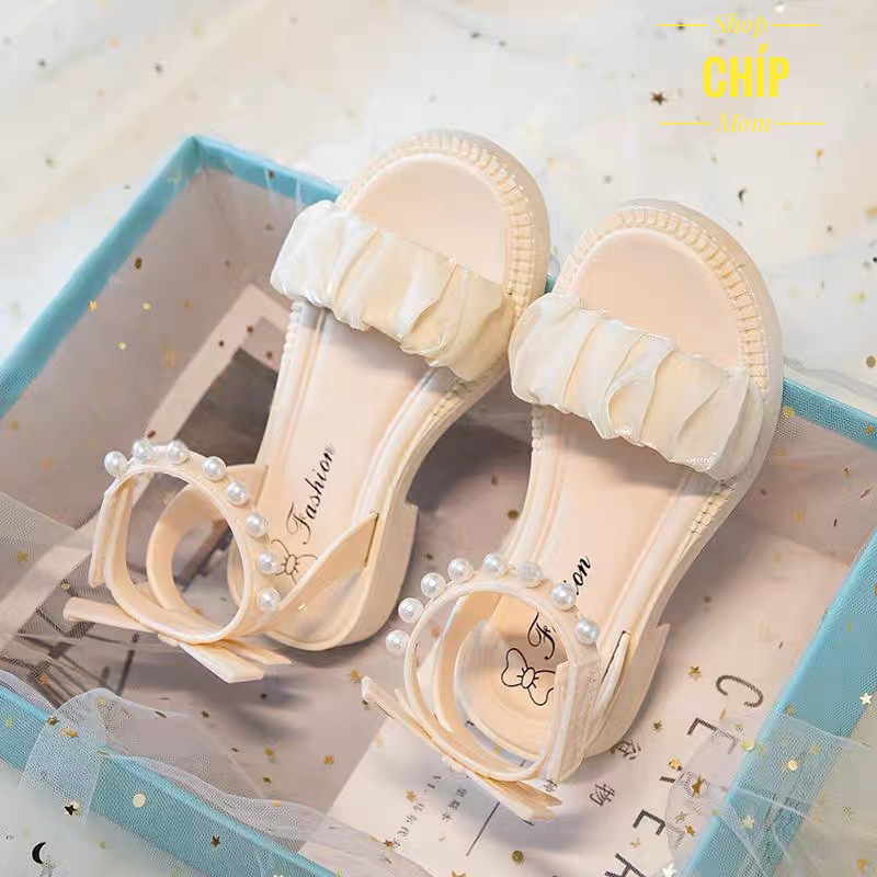 sandal bé gái dép quai hậu cho bé nhựa thơm đi mùa hè đính ngọc nơ công chúa siêu điêu đi tiệc chơi CF228 ( ảnh thật )