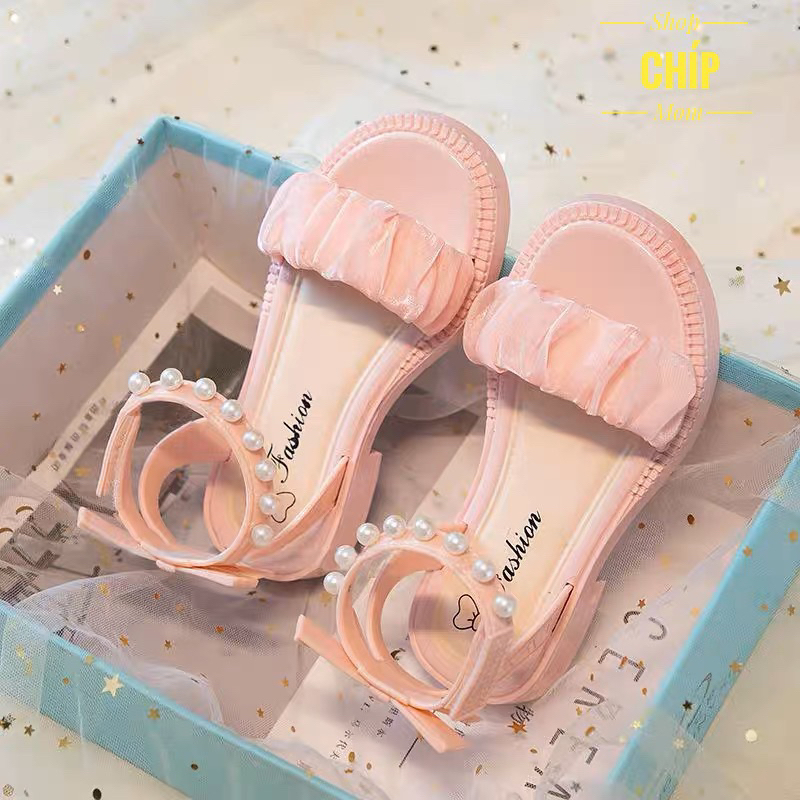 sandal bé gái dép quai hậu cho bé nhựa thơm đi mùa hè đính ngọc nơ công chúa siêu điêu đi tiệc chơi CF228 ( ảnh thật )