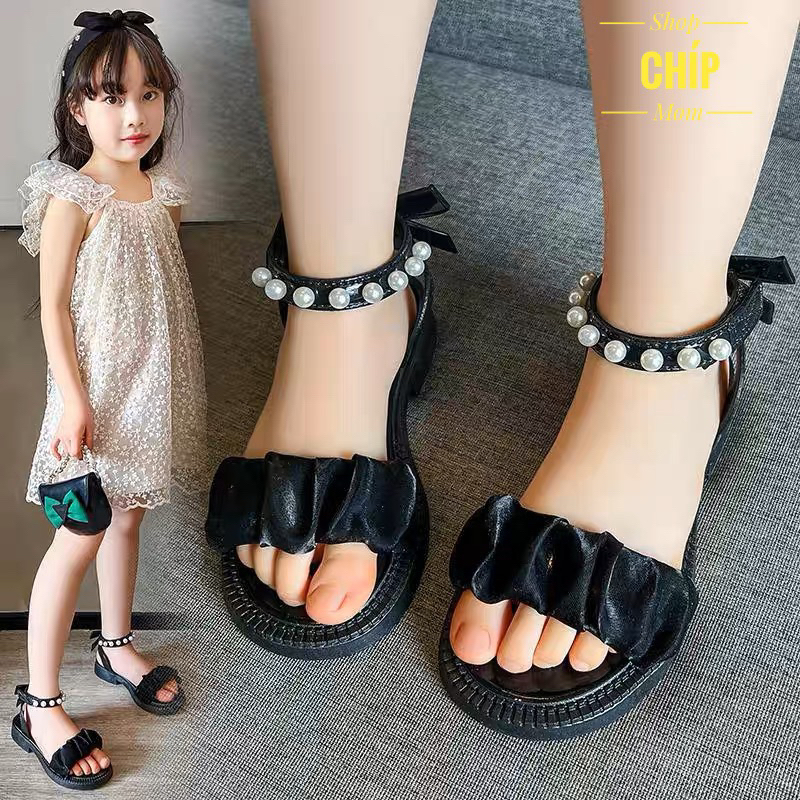 sandal bé gái dép quai hậu cho bé nhựa thơm đi mùa hè đính ngọc nơ công chúa siêu điêu đi tiệc chơi CF228 ( ảnh thật )