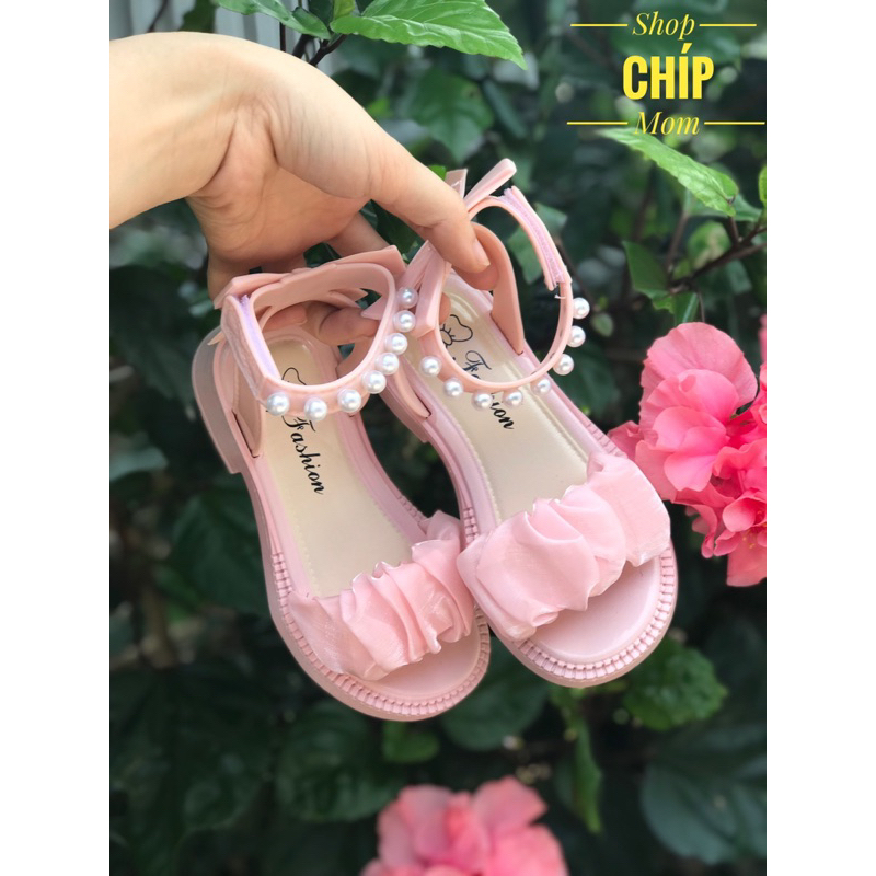 sandal bé gái dép quai hậu cho bé nhựa thơm đi mùa hè đính ngọc nơ công chúa siêu điêu đi tiệc chơi CF228 ( ảnh thật )
