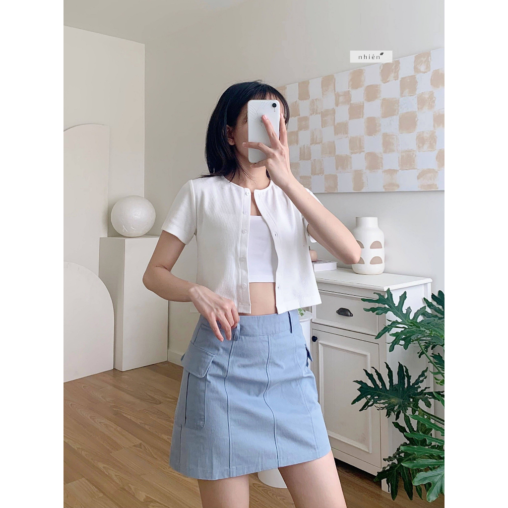 ( CÓ MÀU MỚI ) 𝐓𝐢𝐩𝐢 𝐓𝐨𝐩 Áo thun gân tay ngắn cổ tròn phối nút basic nhiennhienvintage NAT00001