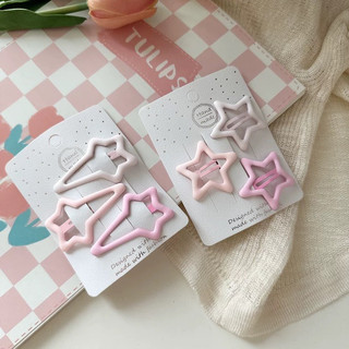 MEOWU Set 3 kẹp tóc màu hồng phong cách Hàn Quốc hình trái tim, ngôi sao