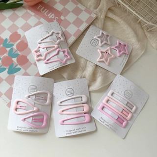 MEOWU Set 3 kẹp tóc màu hồng phong cách Hàn Quốc hình trái tim, ngôi sao