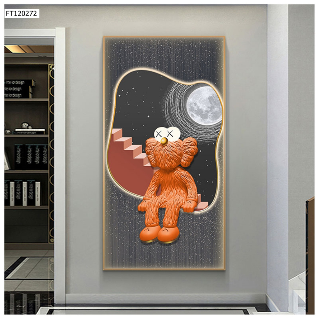 Tranh 3D Led Cắt Gấu Kaws Bearbrick Toy Tráng Gương Dọc
