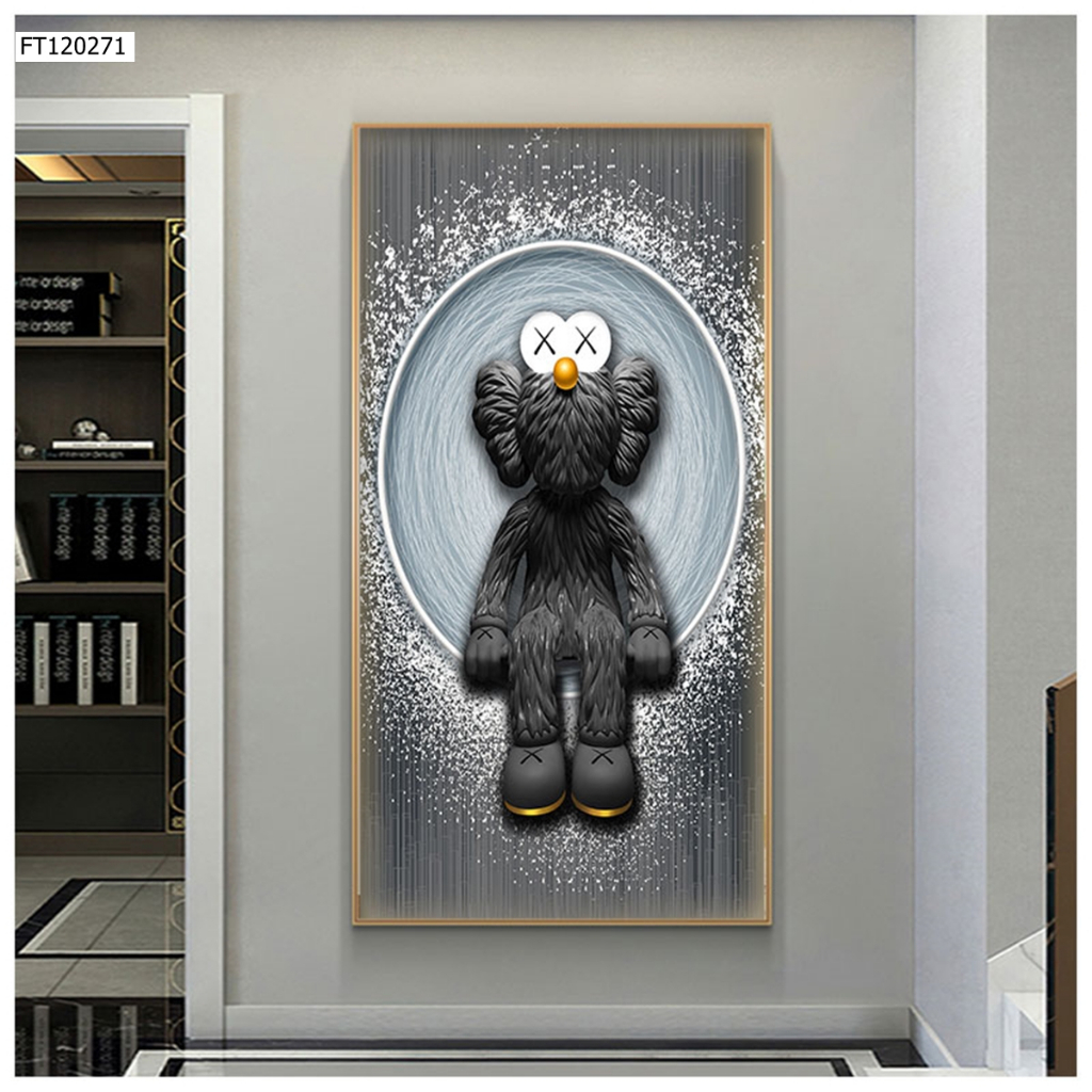 Tranh 3D Led Cắt Gấu Kaws Bearbrick Toy Tráng Gương Dọc