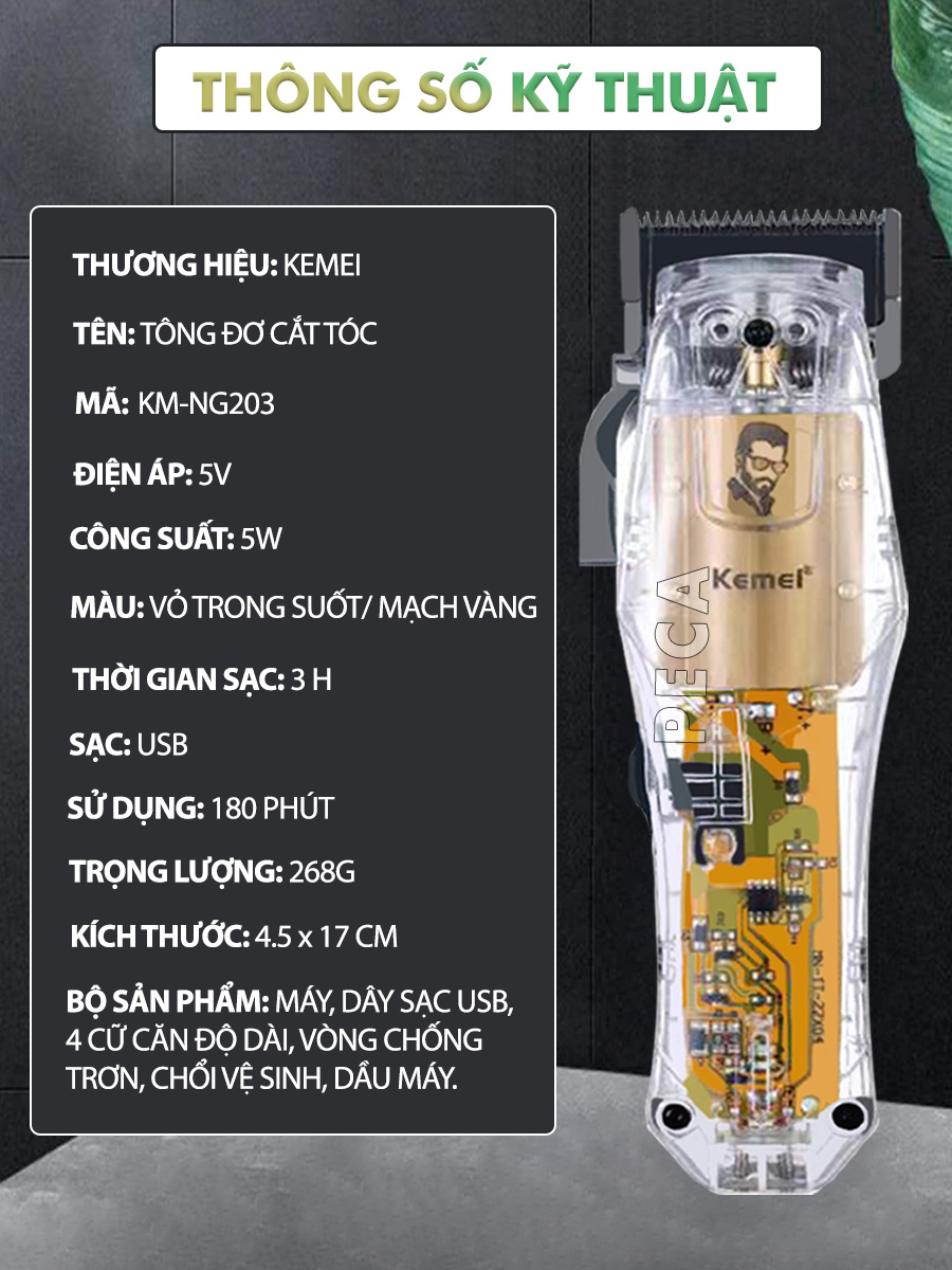 Ảnh Tông đơ cắt tóc chuyên nghiệp Kemei KM-NG203 sạc nhanh USB công suất mạnh có thể dùng cạo tóc/ fade tóc- Hàng chính hãng 1
