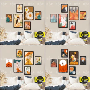 Bộ tranh treo tường tranh dán tường, hình dán trang trí có sẵn keo decor phòng trọ phòng ngủ, bắp decor