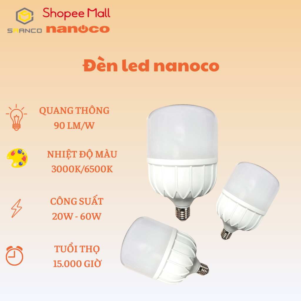 Đèn led Bulb trụ công suất lớn Nanoco E27 hiệu suất cao - An toàn cho ...
