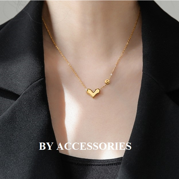 Dây chuyền nữ titan trái tim 3D heart nhỏ xinh cá tính không gỉ có màu trắng WN2334