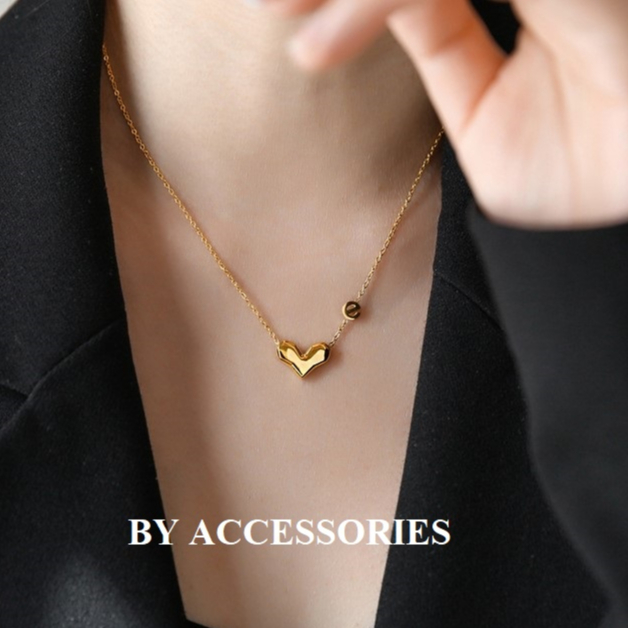 Dây chuyền nữ titan trái tim 3D heart nhỏ xinh cá tính không gỉ có màu trắng WN2334