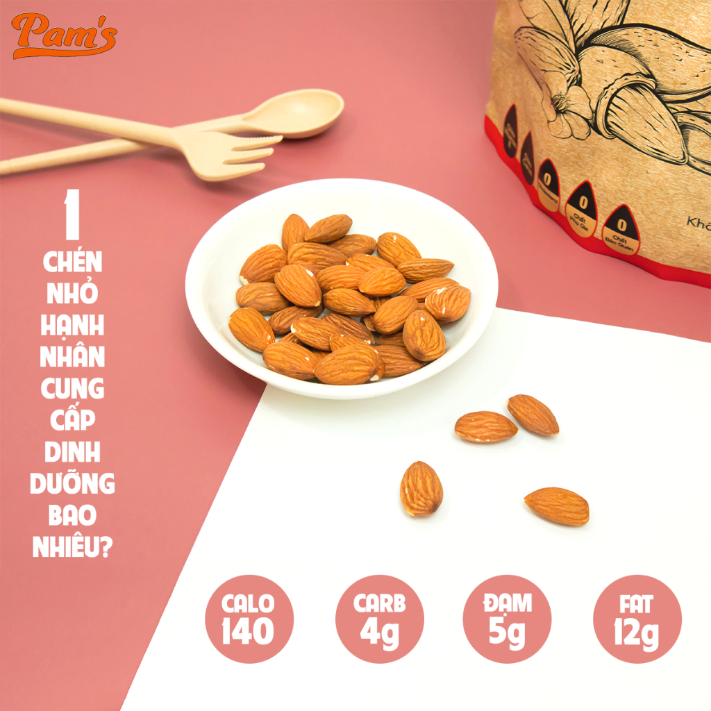 Hạt Hạnh Nhân Mỹ Pams 200g - Hạt Hạnh Nhân Rang Mộc Nguyên Vị, Ăn Kiêng, Mẹ Bầu