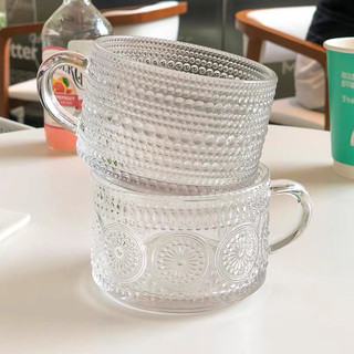 Cốc thuỷ tinh 450ml có quai ăn ngũ cốc trang trí hoạ tiết hoa mặt trời 450ml