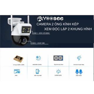 Camera Wìi Yoosee 2 mắt Ngoài Trời Xem Cùng lúc 2 khung hình FHD 5.0mpx, xoay 360 độ ban đêm có màu
