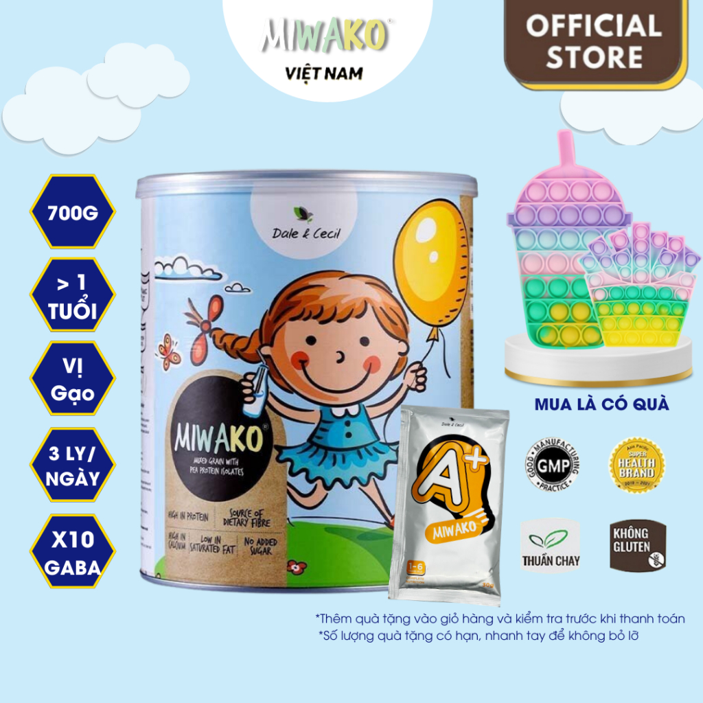 Sữa Hạt Thực Vật Hữu Cơ Miwako Vị Gạo Hộp 700g + Gói Sữa Dùng Thử Miwako A+ Vị Vani 30g - Miwako Official Store