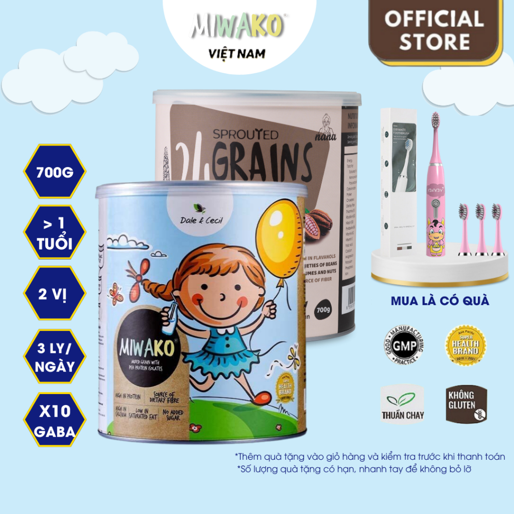Sữa hạt Miwako vị gạo hộp 700g + Sữa hạt dinh dưỡng 24 Grains vị cacao hộp 700g - Miwako Official Store