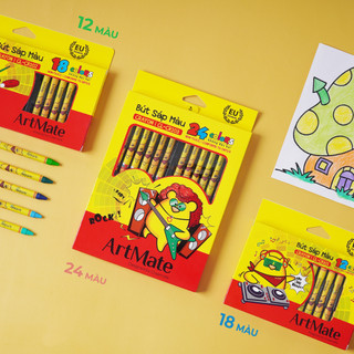 Bút Sáp Màu ARTMATE Crayon 12-24 Màu Tươi Sáng, An Toàn Có Khay Đựng Cho Bé Tập Tô CR101/102/103