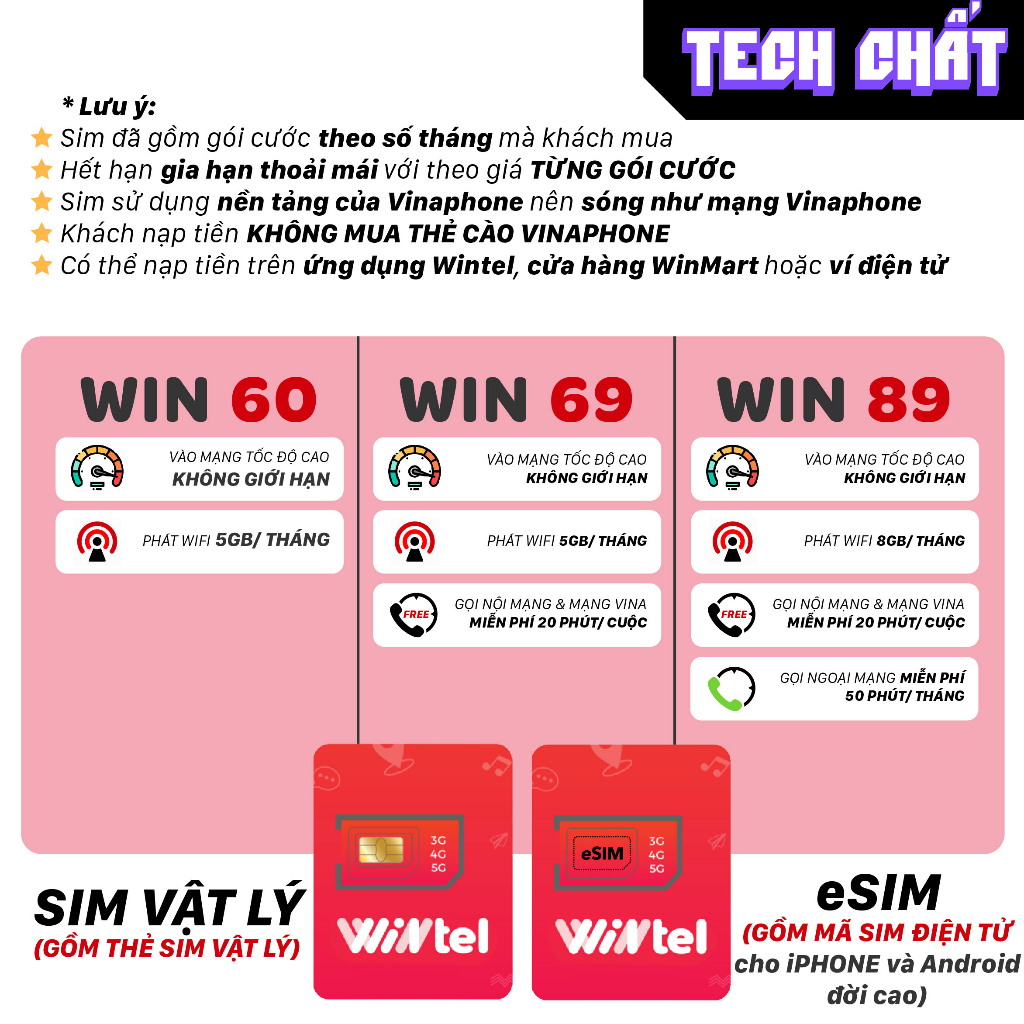 Sim Wintel Win 60 số đẹp DATA vô hạn có eSim tặng kèm que chọc sim vào ...