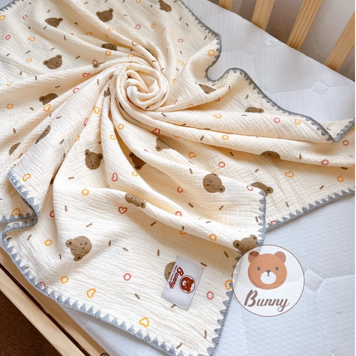 Khăn tắm xô Đa năng 4 lớp  Muslin Oraganic sợi tre KidsWorld làm khăn quấn ủ, chăn cho bé kích thước 90x110c