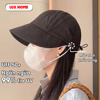 Mũ chống nắng Hàn Quốc, Nón vành rộng có móc đeo khẩu trang, chất liệu vải Acrylic khô nhanh thoáng mát cho ngày Hè