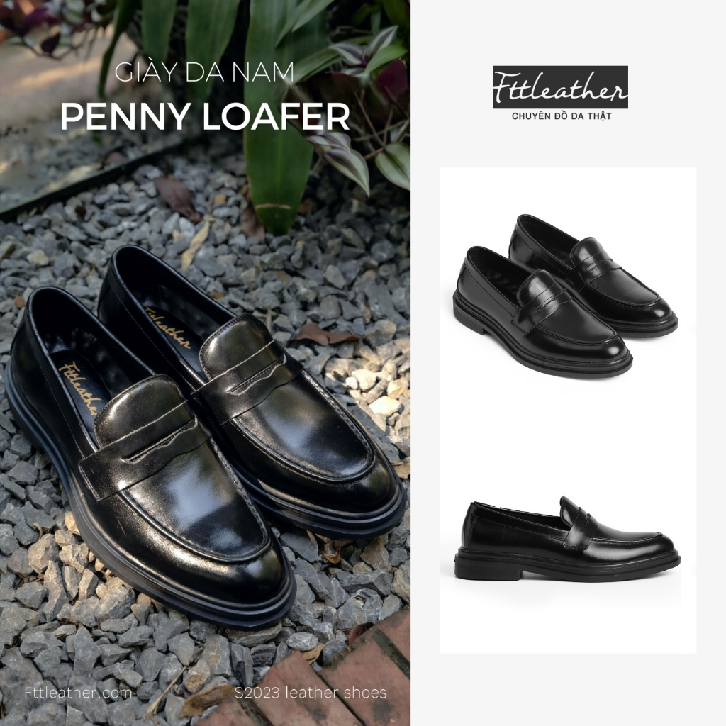 Giày da bò nam FTT Leather dáng lười Penny Loafer trơn độn đế ẩn tăng chiều cao