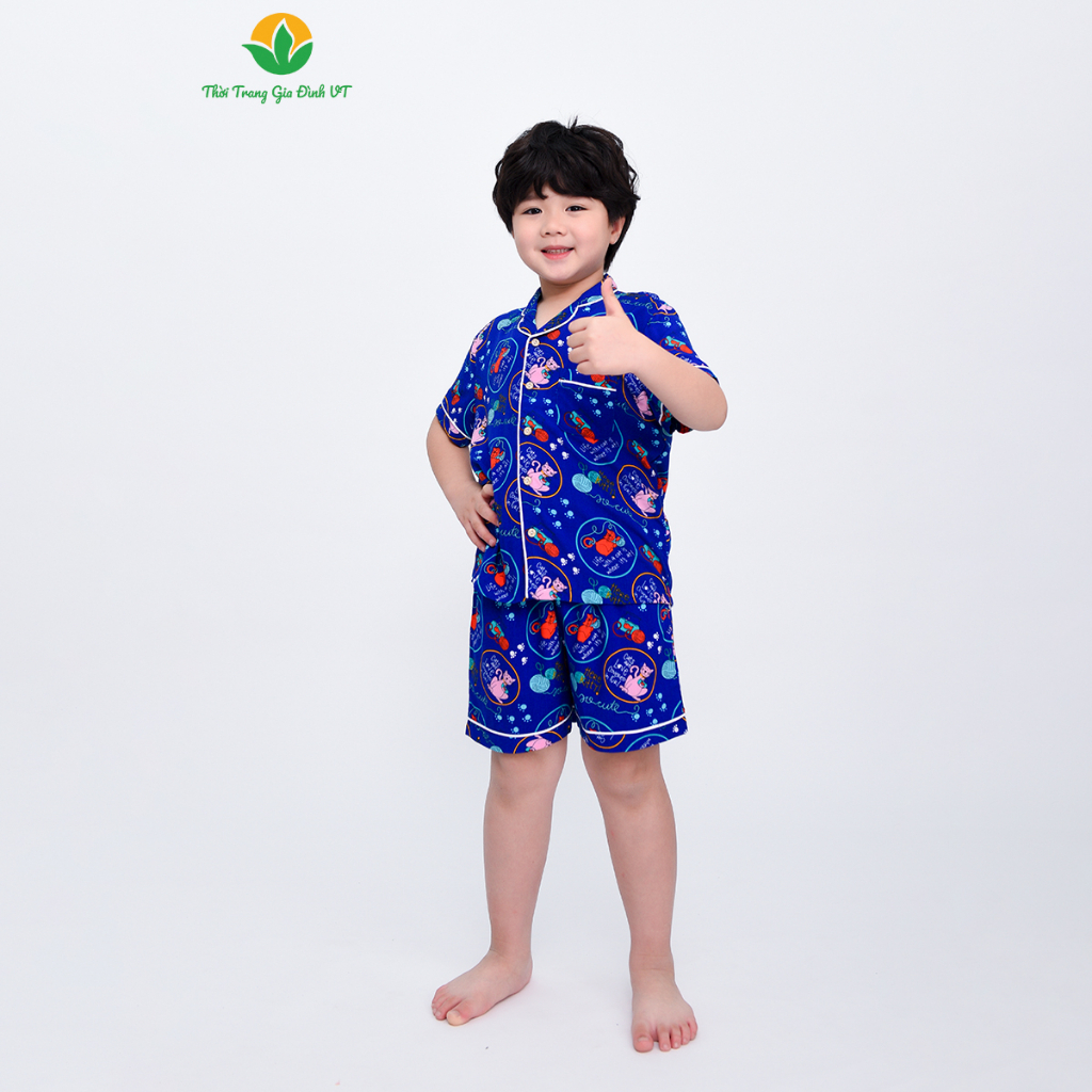 Đồ bộ mặc nhà bé trai mùa hè Việt Thắng, quần đùi, áo cộc tay, chất lanh tole - B63.2306