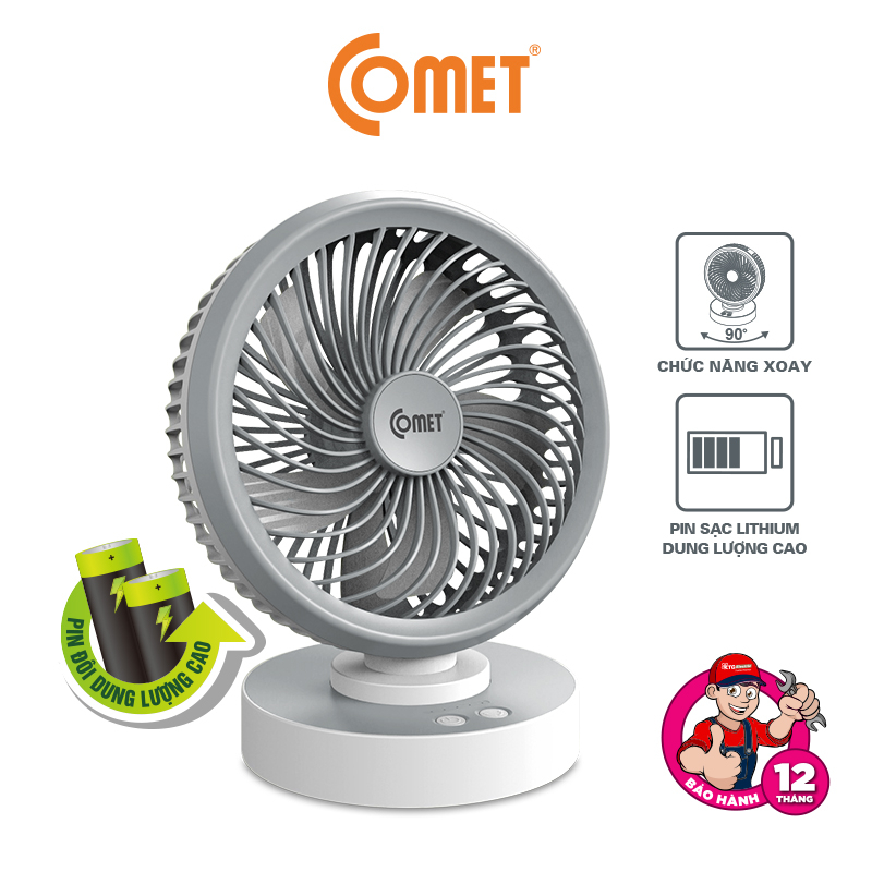 Ảnh Quạt Sạc Tích Điện Để Bàn Đa Năng COMET CRF1506 7W, 4 Cấp Độ Gió, Xoay 90 Độ, Để Bàn Văn Phòng 2