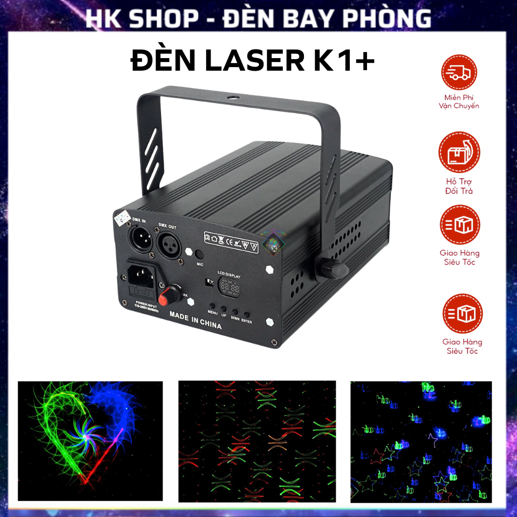 Đèn Bay Phòng Laser K1 + Plus Cảm Biến Nhạc Với Hơn 1100 Hiệu Ứng 3D Dùng Cho Phòng Bay,Karaoke, Sân Khấu, Bar..