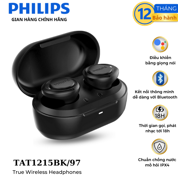 Tai nghe Bluetooth không dây chính hãng Philips TAT1215BK/97 Màu