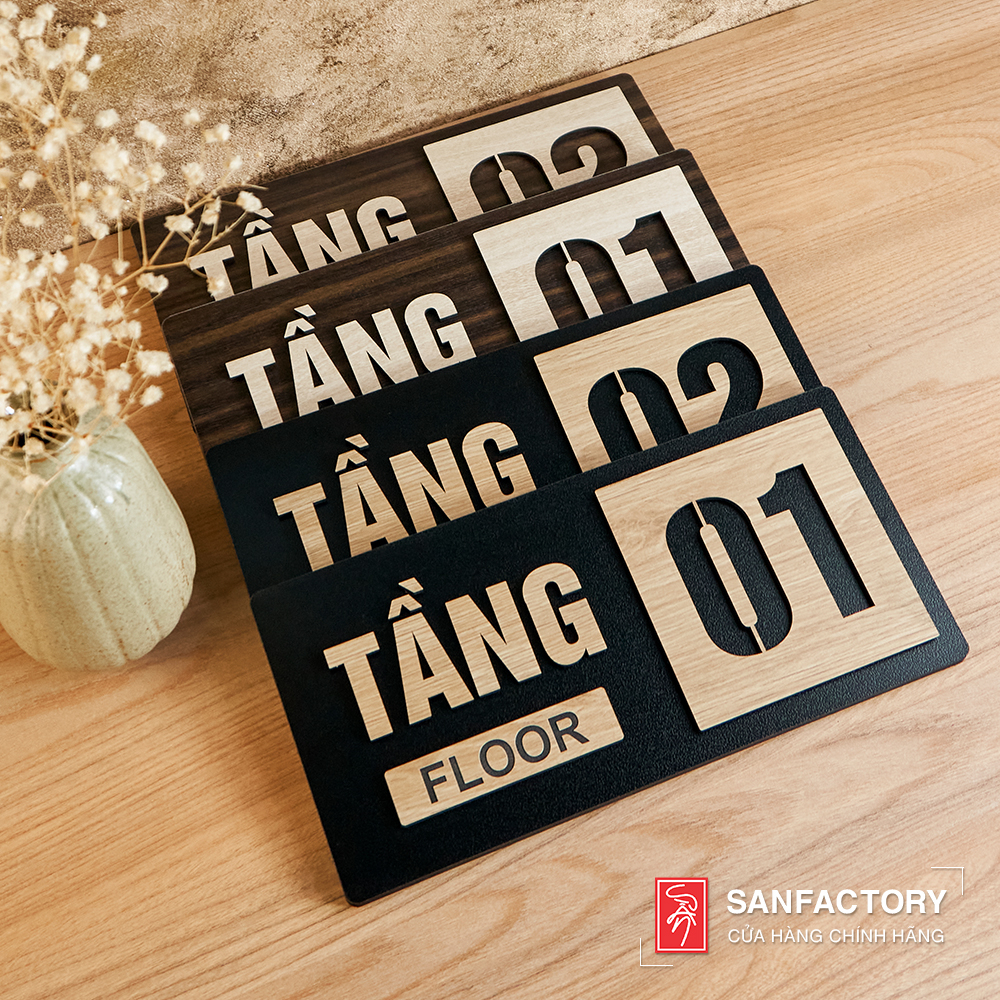 Bảng số tầng(floor) gỗ dán tường đơn giản với keo 2 mặt sau bảng