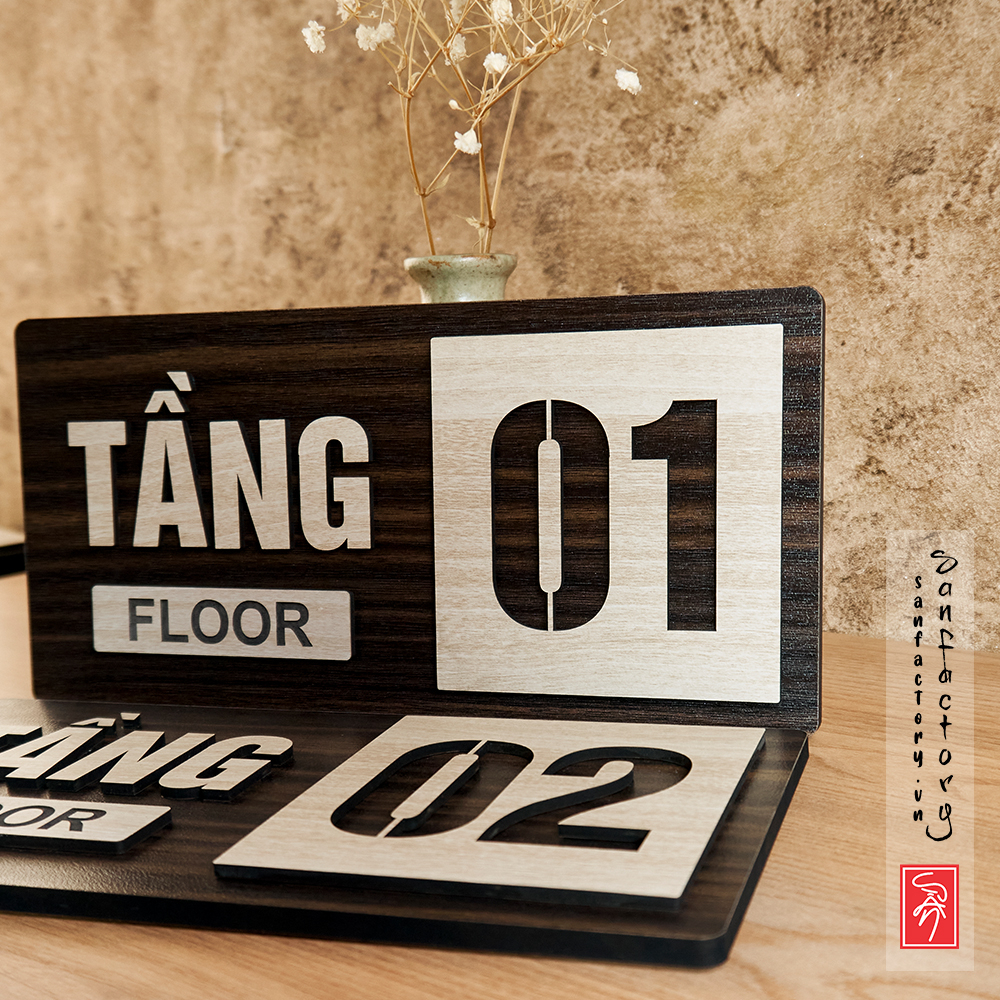 Bảng số tầng(floor) gỗ dán tường đơn giản với keo 2 mặt sau bảng