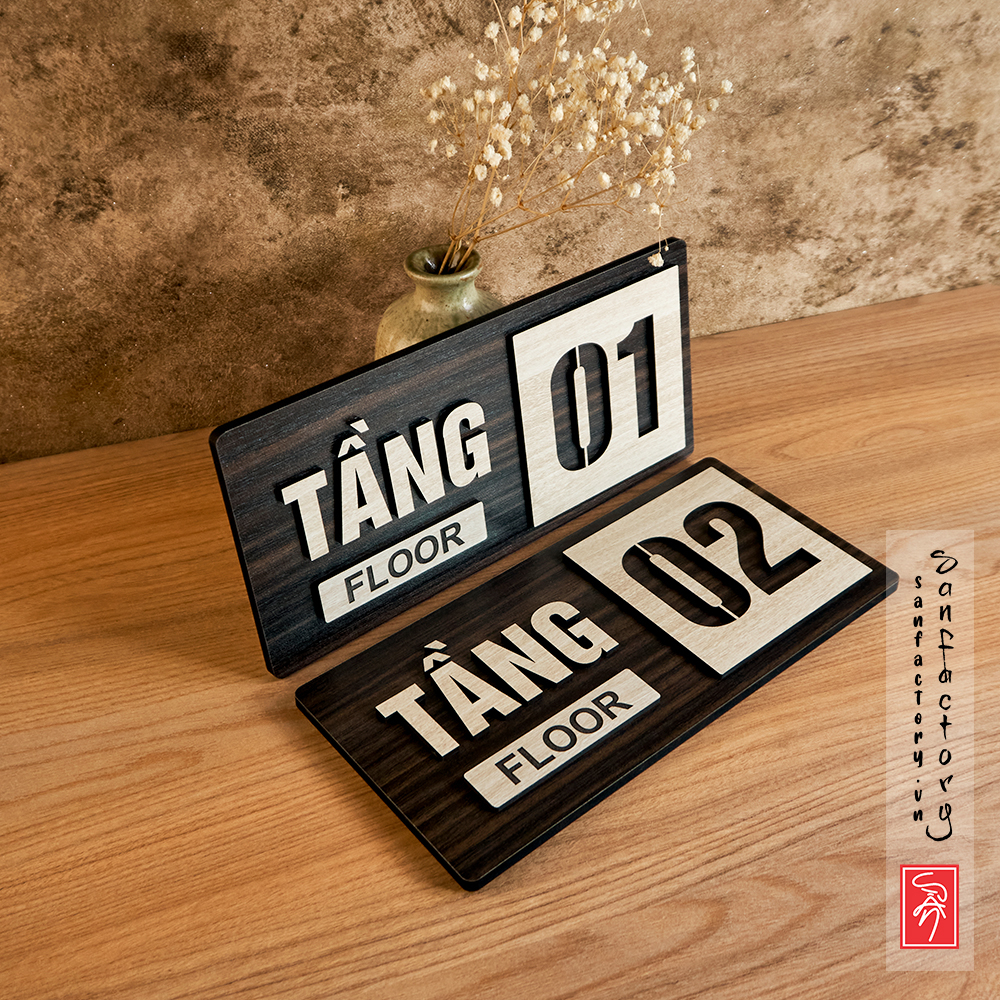 Bảng số tầng(floor) gỗ dán tường đơn giản với keo 2 mặt sau bảng