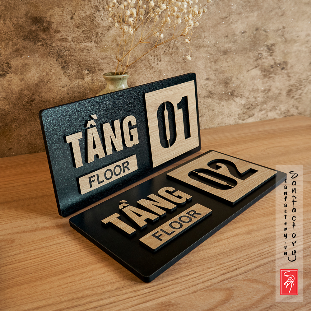 Bảng số tầng(floor) gỗ dán tường đơn giản với keo 2 mặt sau bảng