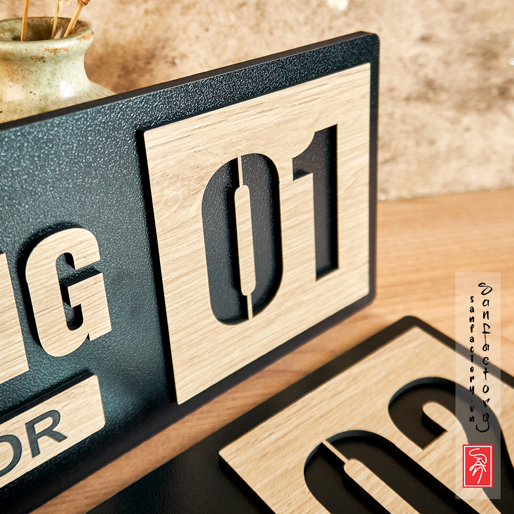 Bảng số tầng(floor) gỗ dán tường đơn giản với keo 2 mặt sau bảng