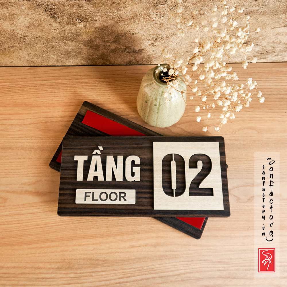 Bảng số tầng(floor) gỗ dán tường đơn giản với keo 2 mặt sau bảng